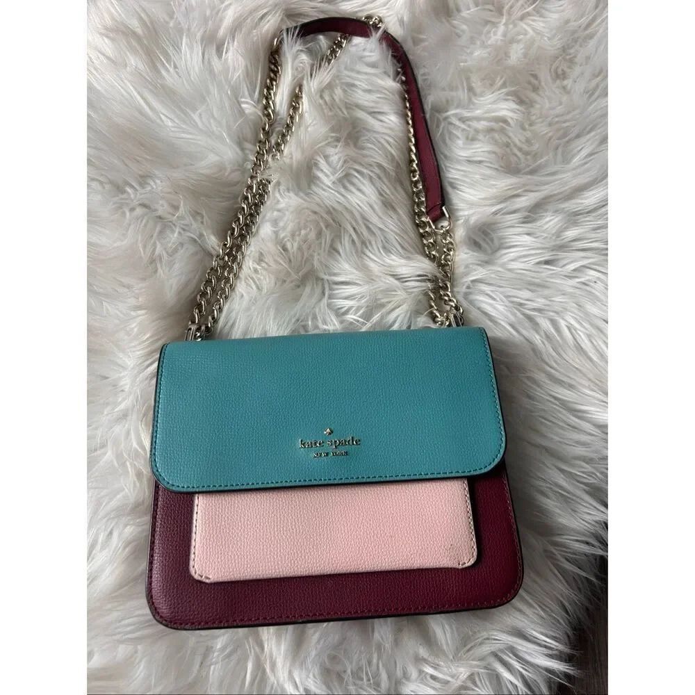 Kate Spade Remi Colorblock Chain Crossbody tri color teal, red, and pink